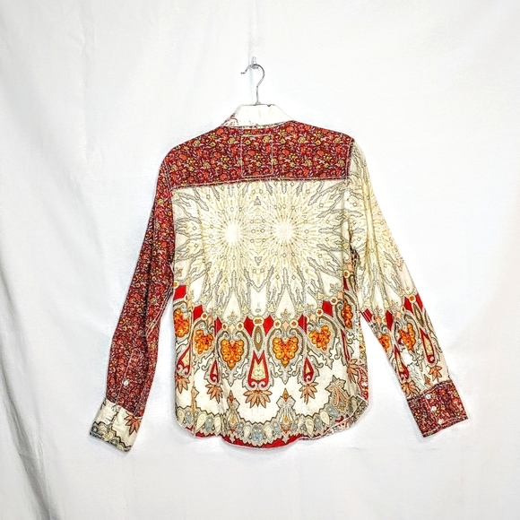 Cino designer button front, long sleeve top. Medium, Multi colored. - Picture 2 of 16